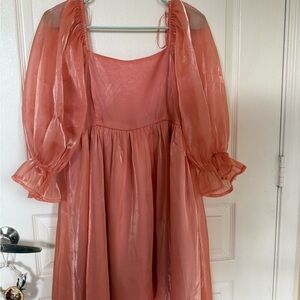Entro Coral Sheer Sleeve Dress